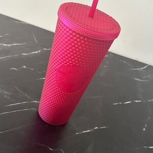 Pink Textured Tumbler with Straw